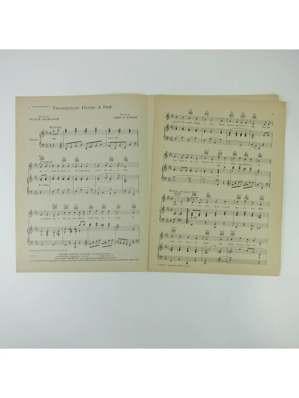 Sheet Music Twenty-Four Hours A Day Sweet Surrender Frank Parker Vintage 1935